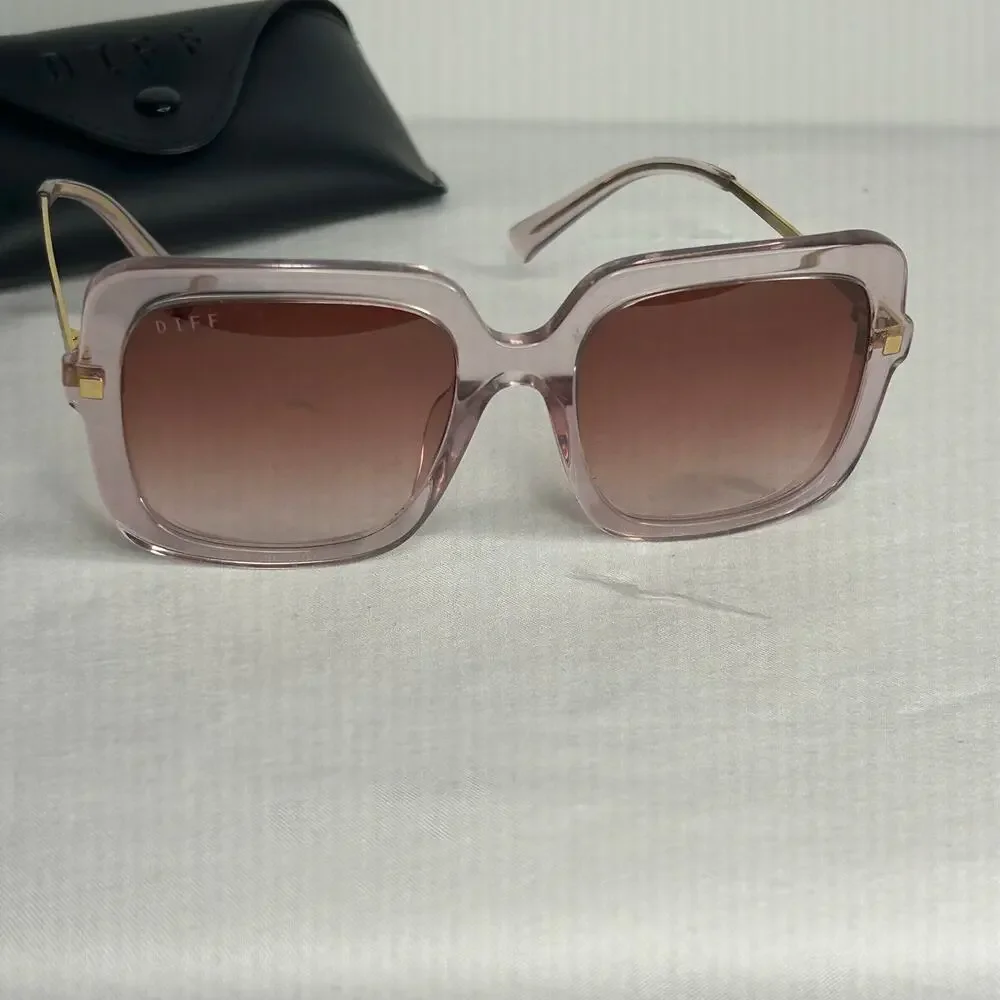 DIFF Sandra Oversized Square Sunglasses Pink Gold Gradient Lenses w/ Case